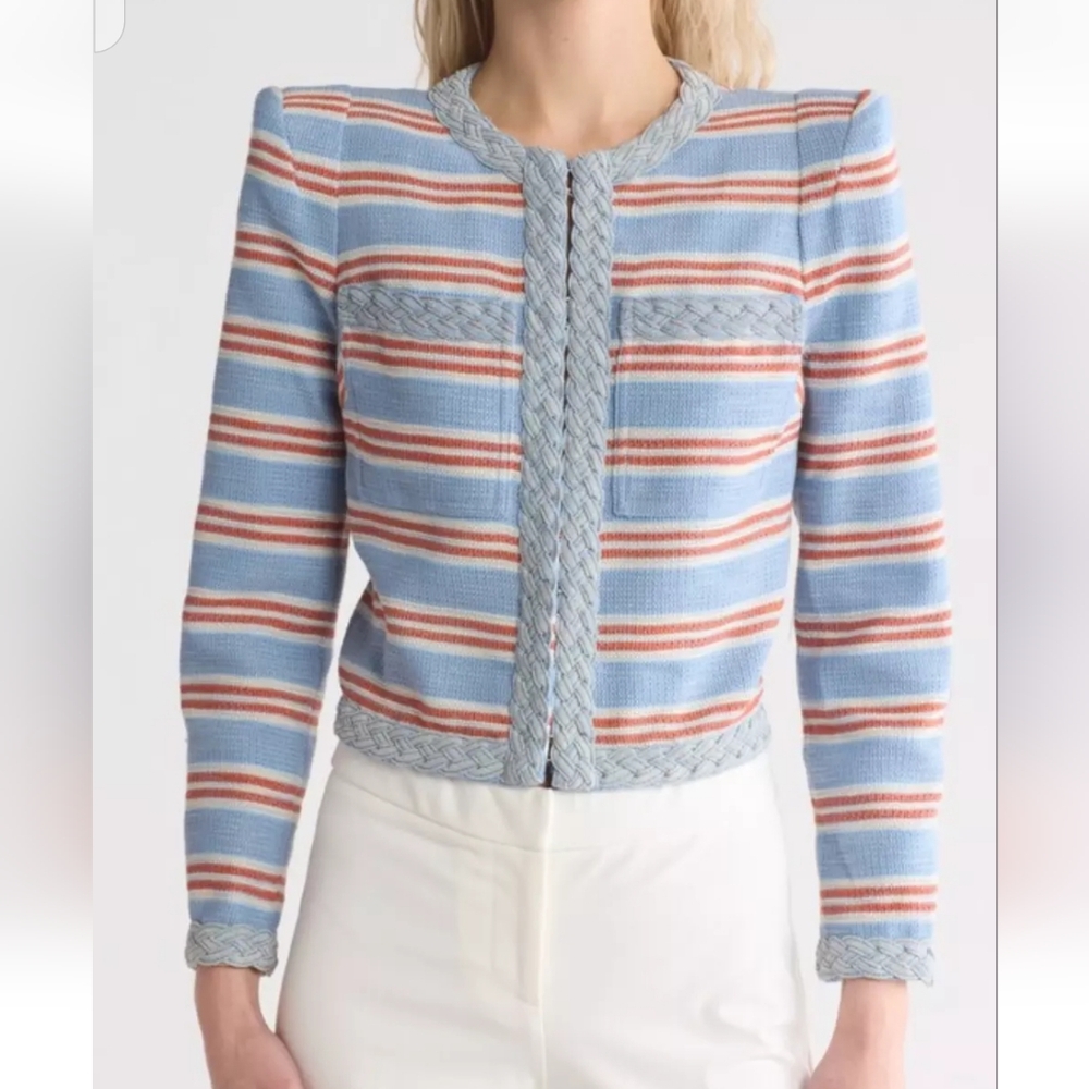 VERONICA BEARD  Arrowe Braided Trim Stripped Jacket Blue/Multi SIZE O NEW